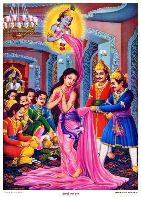 Lord Krishna Saves Draupadi | Hindu Old Print | Murale