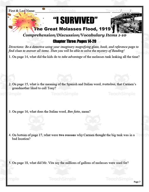 "I Survived The Great Molasses Flood, 1919" Book Study Unit by Teach Simple