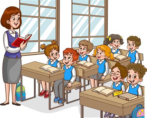 Illustration with kids and teacher in a classroom. Education ...