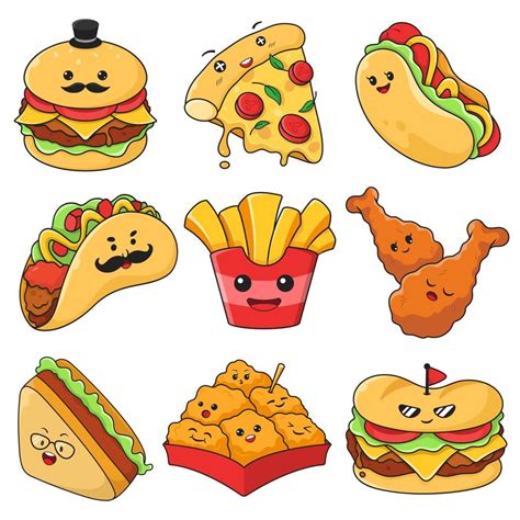 Cartoon fast food characters isolated 7579313 Vector Art at Vecteezy