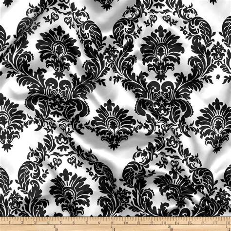 Charmeuse Satin Damask White/Black - Discount Designer Fabric - Fabric.com