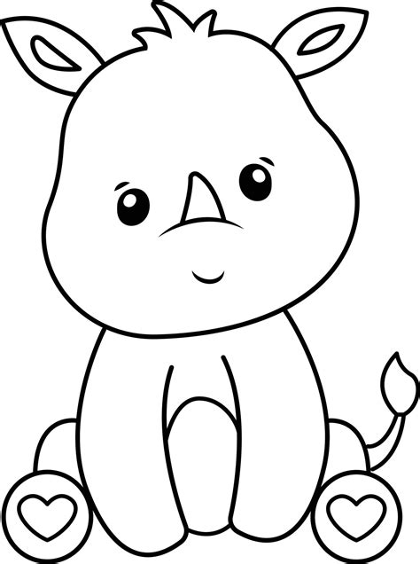 Baby Rhino Cartoon Outline For Kids Coloring Book Free Vector 22978040 ...