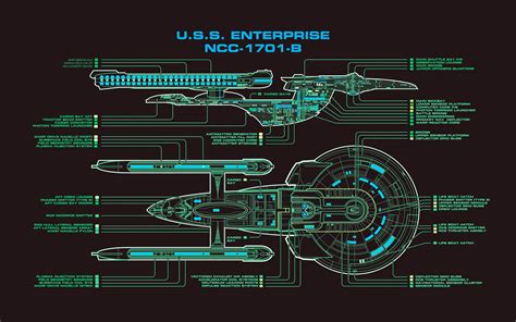 Star Trek, schematic, Star Trek Ships, green, USS Enterprise NCC-1701 B ...