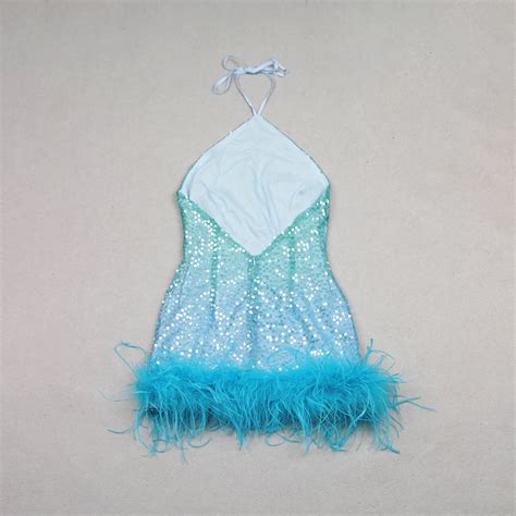 Formal Party Dress Green Feather Backless Halter Sequin Evening Mini ...