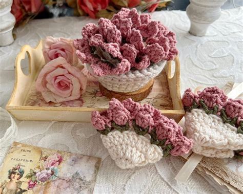 CROCHET PATTERN Flower Pot Coaster Set Crochet Pattern Flower Bouquet ...