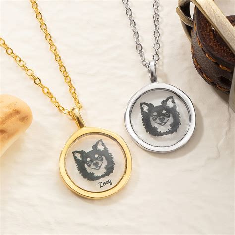 Custom Pet Portrait Necklace, Personalized Photo Pet Necklace for Dog ...