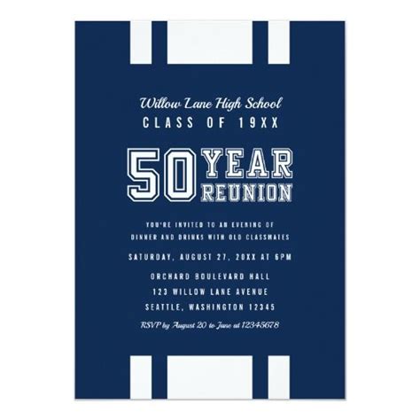 Editable Color Varsity 50 Year Class Reunion Invitation | Zazzle.com ...