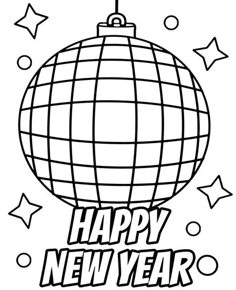 Disco ball coloring page Happy New Year