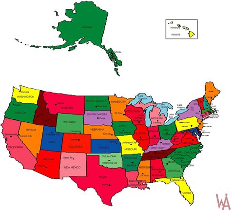 State Wise Large Color Map of the USA | WhatsAnswer Us Map With Cities ...