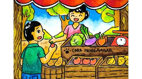 Cara Menggambar Tema Pasar Tradisional (Ep 423) - YouTube