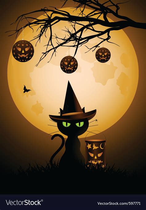 Halloween black cat Royalty Free Vector Image - VectorStock