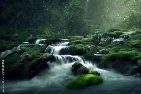 Natural forest waterfall with rocks and green moss 8k wallpaper ...