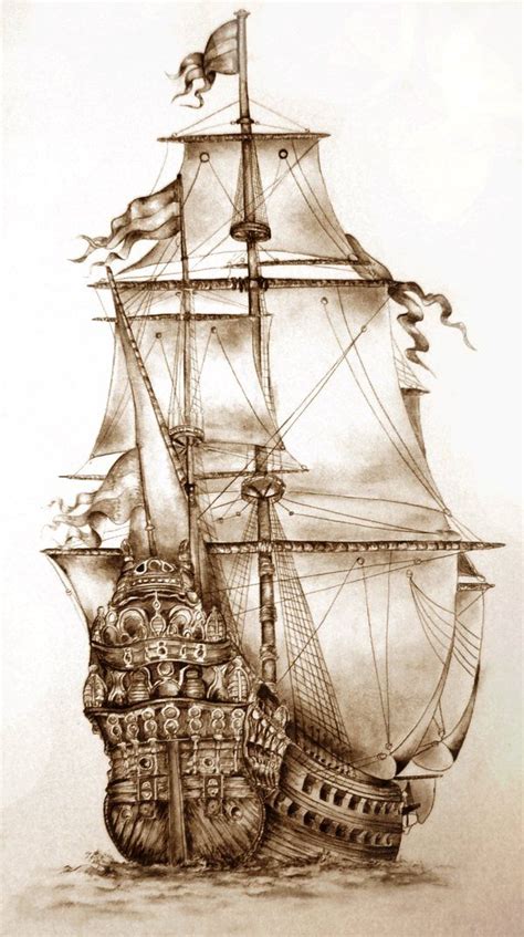 Realistic Pirate Ship Drawing at PaintingValley.com | Explore ...