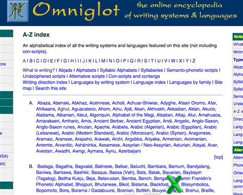 http://www.omniglot.com/writing/index.htm#a The mothership of writing ...