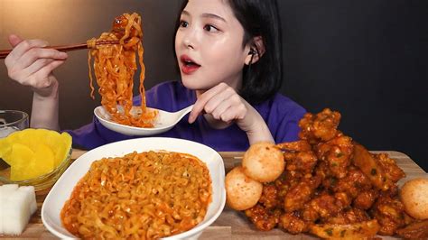 SUB[광고]60계 치킨 더매운고추치킨 순살 까르보 불닭볶음면 먹방 ! 치즈볼까지 리얼사운드 Carbo-Spicy Chicken ...