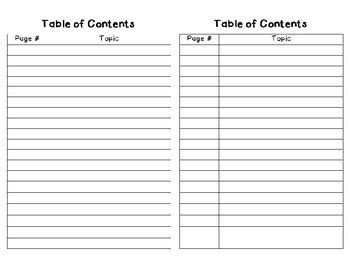 Blank Table of Contents by Taylored to Teach Store | TPT