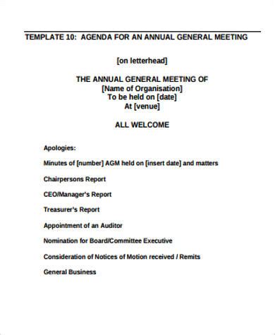 FREE 8+ Sample Meeting Agenda Templates in MS Word | PDF