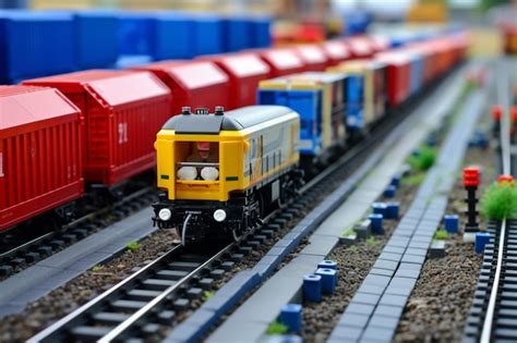 Premium AI Image | lego railway track with a string of container trains ...