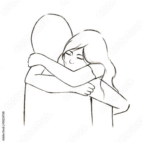 Hug women and someone in line art drawing illustration; love and secure ...