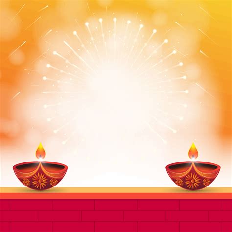 Happy Diwali Background. Two diyas on red brick wall and fire crackers ...