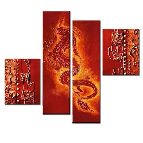 Handmade Canvas Wall Painting red dragon Oil Painting traditional ...