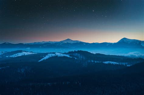 Starry Night Sky Evening Blue Landscape 4k, HD Nature, 4k Wallpapers ...