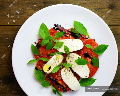 Salad with mozzarella cheese, tomatoes and basil — edible, soy - Stock ...