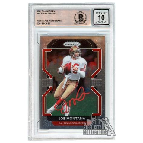 Joe Montana 2021 Panini Prizm Autograph Card #60 BAS 10 (Red) | Steel ...