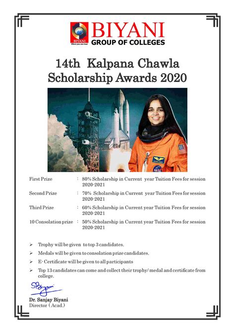 Kalpana Chawla Awards 2020_scholarship exam (1) | Biyani Group of colleges