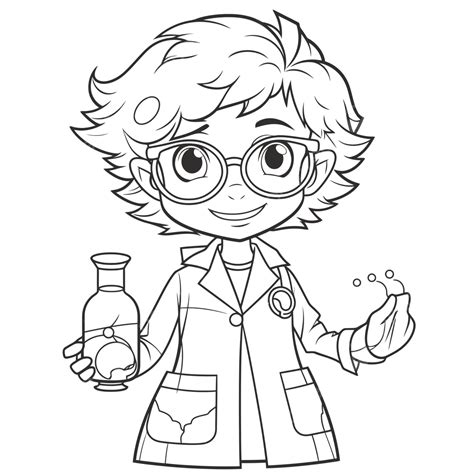 Cute Scientist Coloring Pages For Kids Cartoon Character With Glasses ...