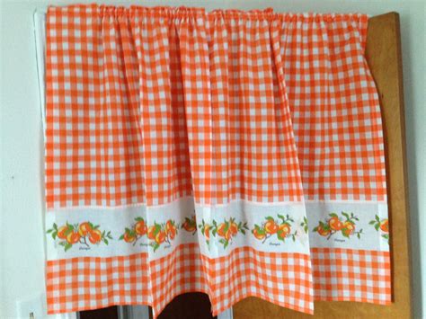 Orange gingham kitchen curtain Vintage by LaceyCampbellDesigns