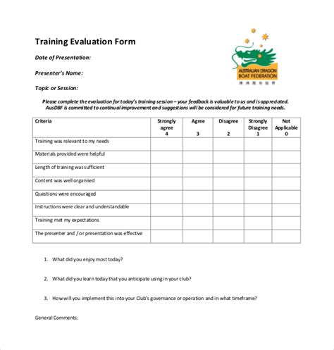 FREE 20+ Sample Training Evaluation Forms in PDF | MS Word | Excel