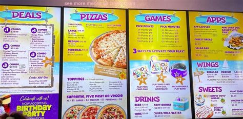 Menu at Chuck E. Cheese pizzeria, Sacramento, -96 Arden Way