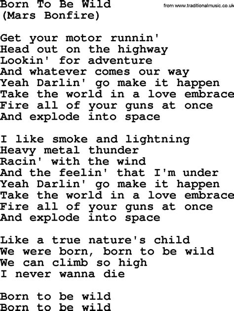 Born To Be Wild, by The Byrds - lyrics with pdf