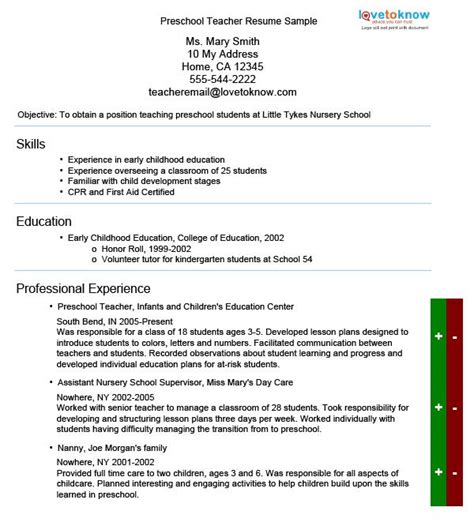 Preschool Teacher Resume Guide | LoveToKnow