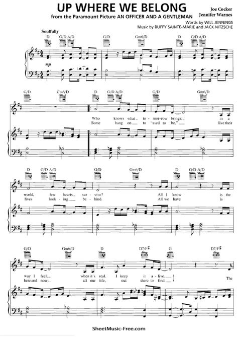 Up Where We Belong Sheet Music Joe Cocker - ♪ SHEETMUSIC-FREE.COM