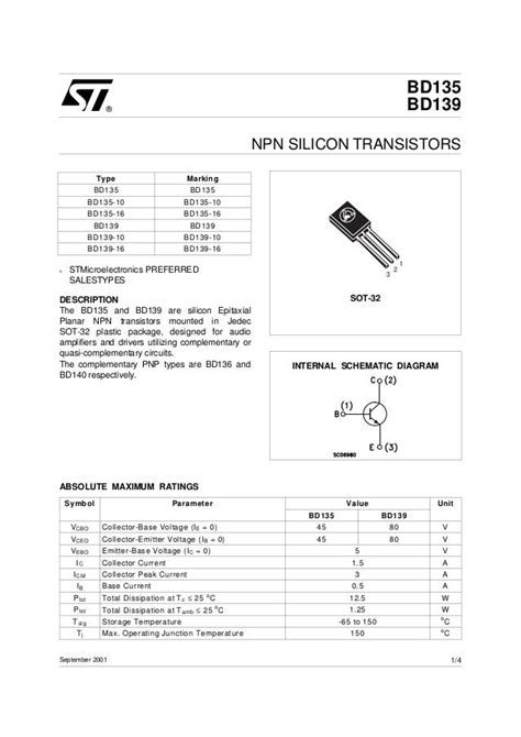 BD135/BD139 Transistor Data sheet