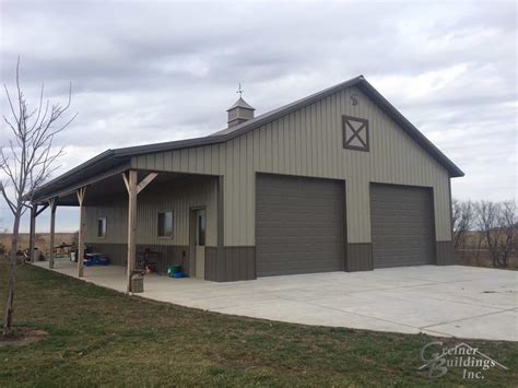 30’ wide x 40’ long x 12’ tall Metal Garage Workshop with a side porch ...