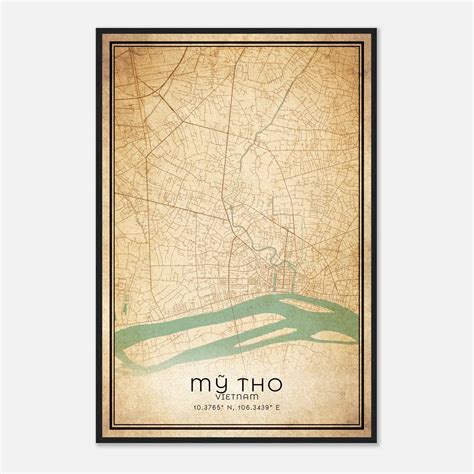 Vintage My Tho Vietnam Map Poster, My Tho City Road Wall Art Print ...