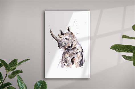 Rhino Painting - Rhinoceros Watercolour Painting - Hand Signed Limited ...