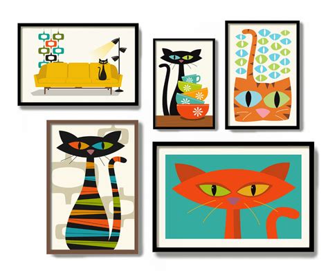 Mid-century Modern Cat Art from DexMex | Modern cat art, Cat wall art ...