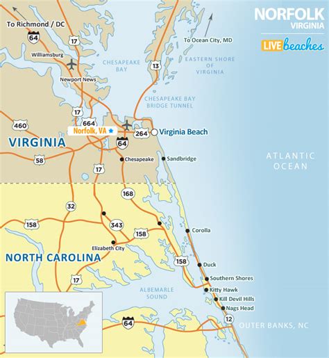 Map of Norfolk, Virginia - Live Beaches