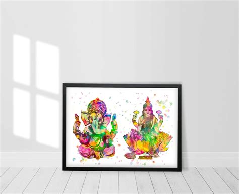 Lakshmi and Ganesh Print, Lord Ganesha Painting, Lakshmi Painting ...