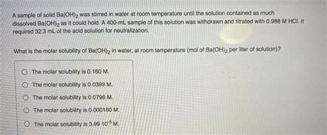 Solved A sample of solid Ba(OH)2 was stirred in water at | Chegg.com