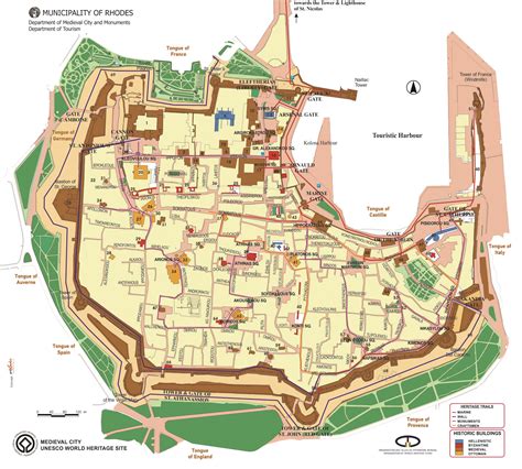 Map of Medieval Rhodes Town. You can see all the gates, the famous ...