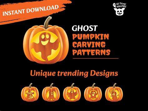 GHOST Pumpkin Carving Stencil: 6 Instant Download DIY Patterns for ...