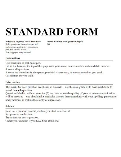 Standard Form - 99+ Examples, Format, How to Solve, PDF