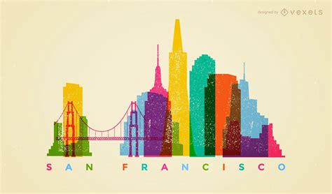 Colorful San Francisco Skyline Vector Download