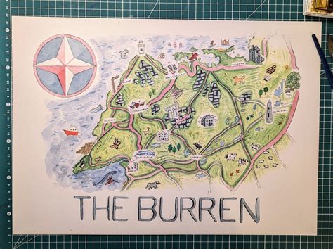 Poster of the Burren Illustrated Map Hand Drawn Cartography - Etsy