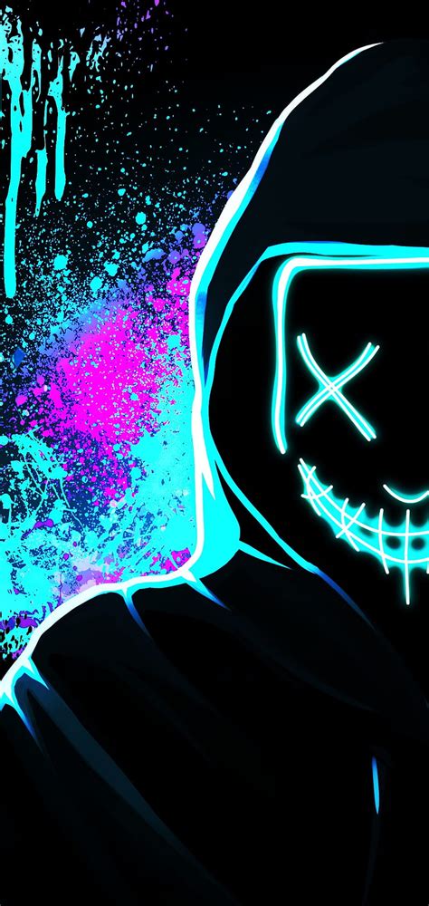 1080P free download | Neon mask, abstract, anime, blue, game, the purge ...